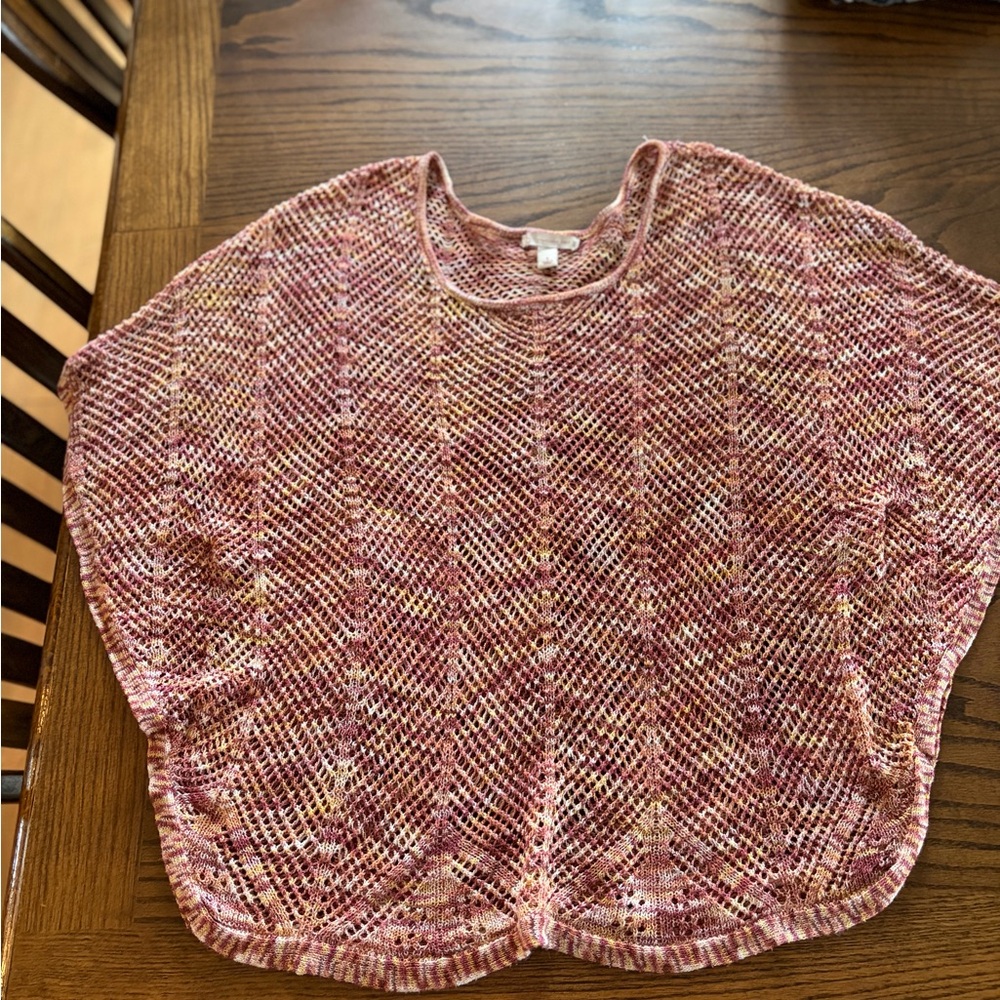 Dress Barn Open Knit  Poncho in Orange, Pink and Cream